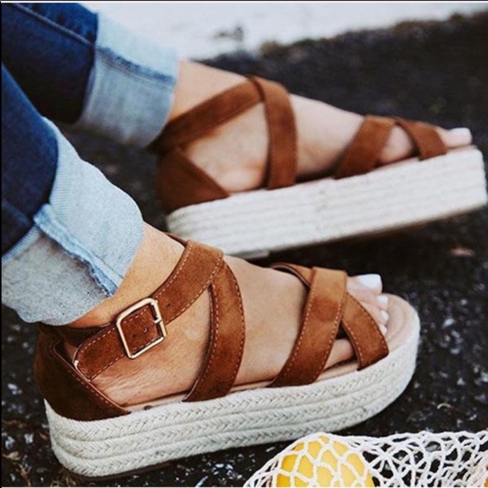 Tan Espadrille Platform Sandal